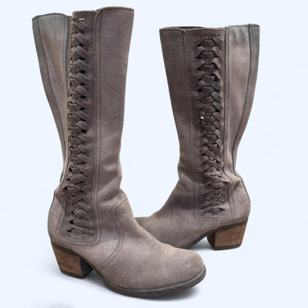 Y2K grunge suede knee-high boots‎
